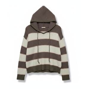 Maurices women's Taupe and Cream Striped Popcorn Knit Hooded Sweater Size Small